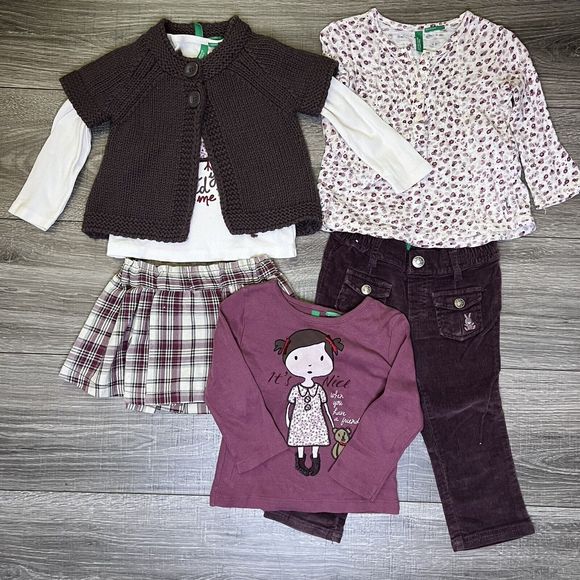 Benetton Baby Girls Outfit Pant Skirt Sweater T Shirts sz 9 12 18 M Purple